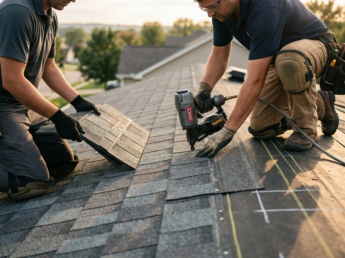 Professional roofer working on a residential roof in Silverton